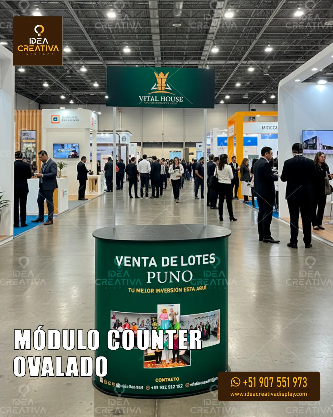 Módulo Counter Ovalado Exhibición Elegante y Curva