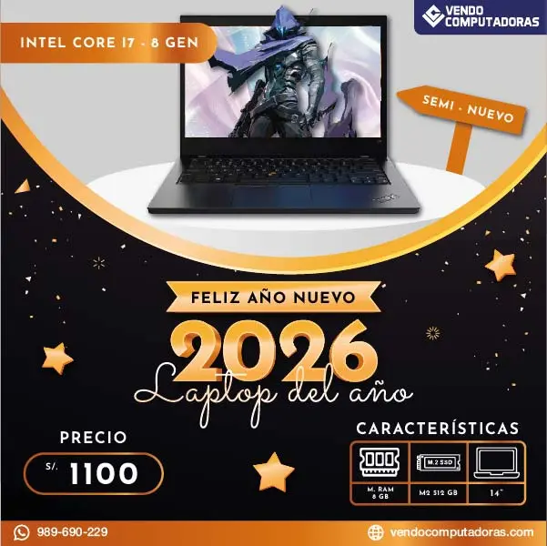Laptop Core i7-8th Gen Ideal para trabajo y estudios