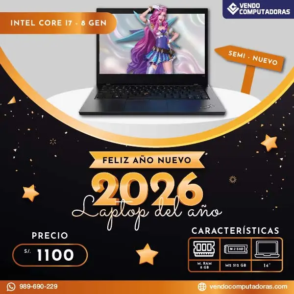 Laptop Core i7-8th Gen Ideal para trabajo y estudios