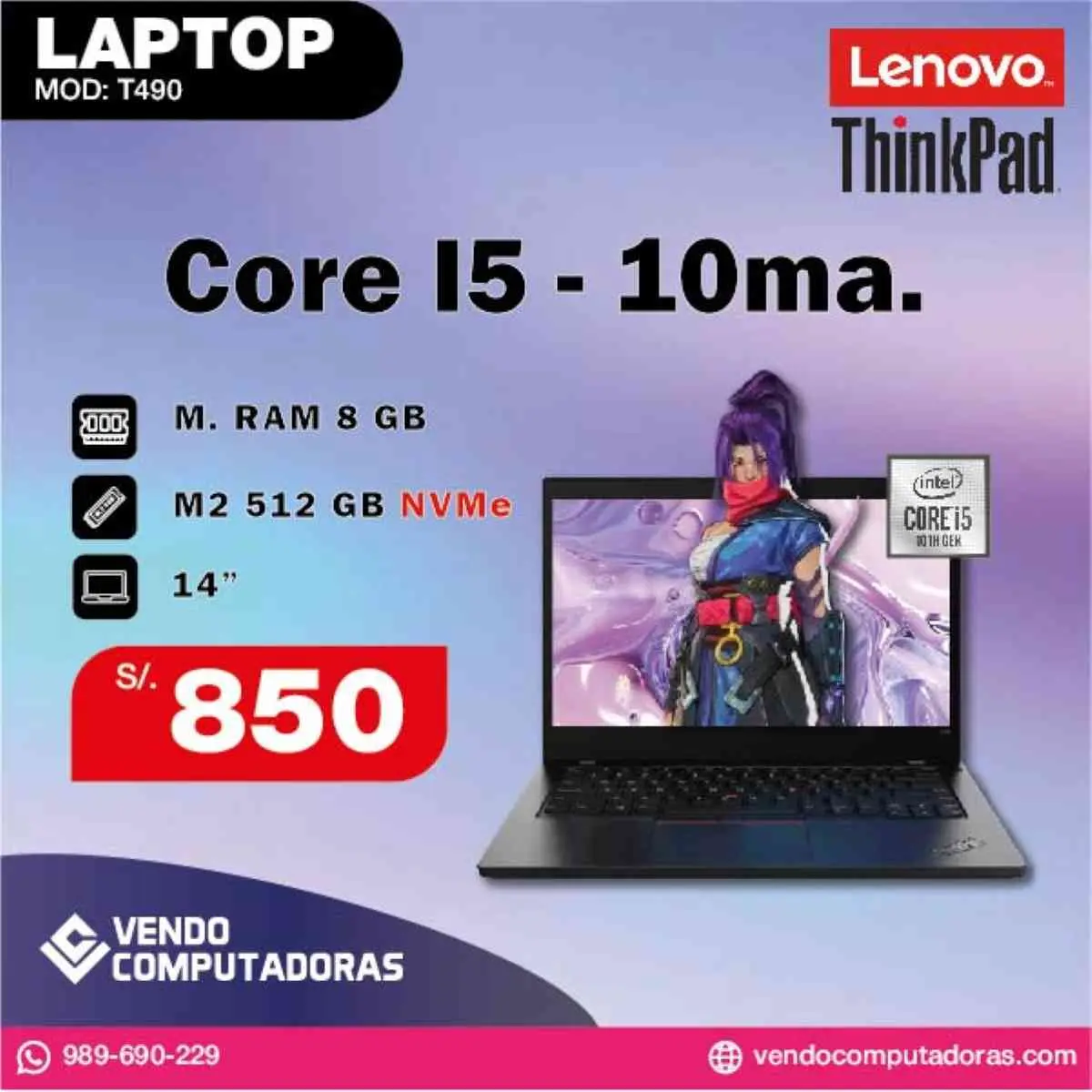 Laptop Lenovo ThinkPad Core i5 10ma. Generacion