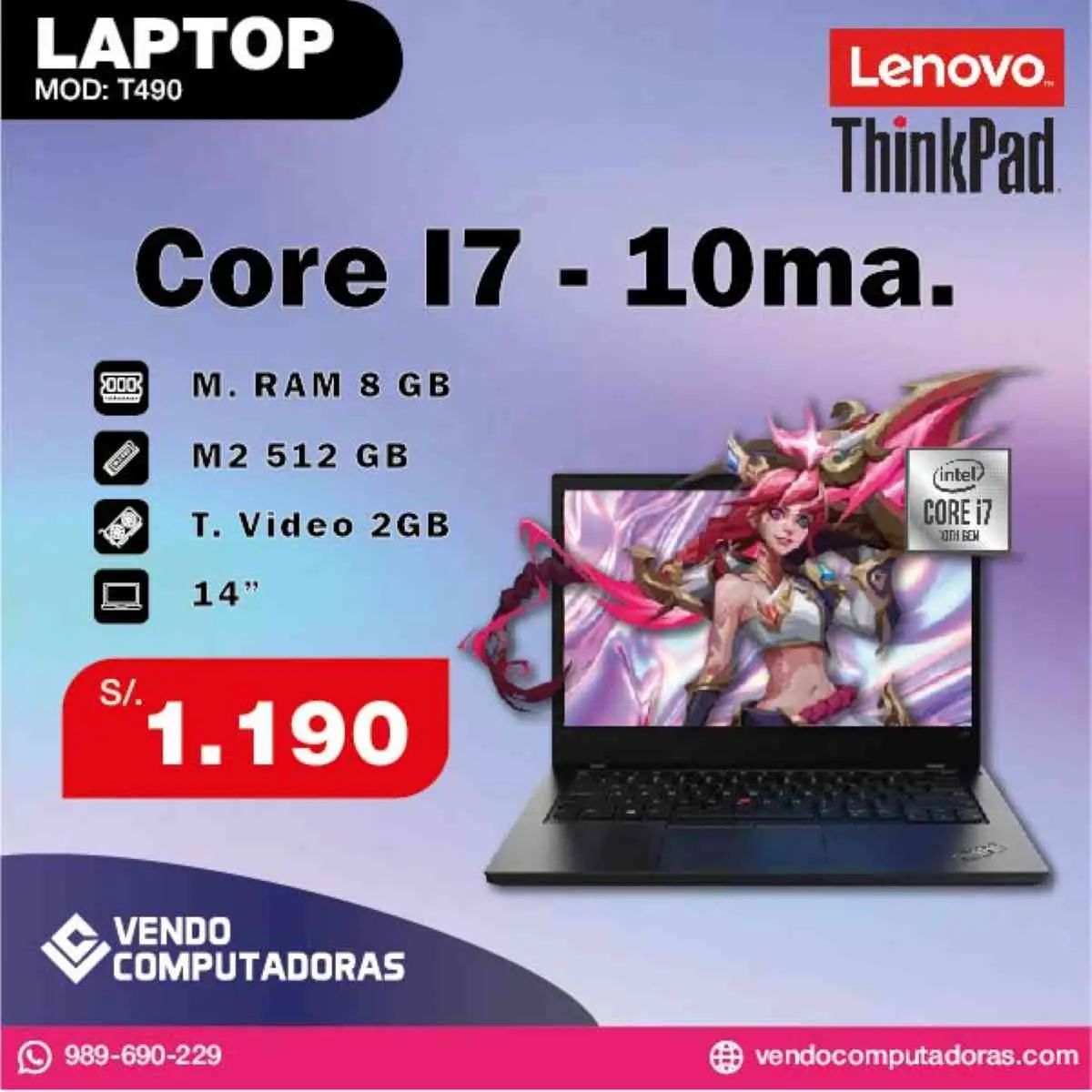 Laptop Lenovo ThinkPad Core i7 10ma. Generacion