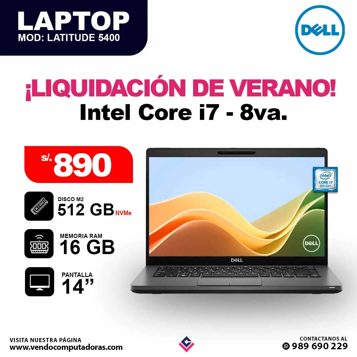 Laptop DELL Core i7 - 8va. Generacion