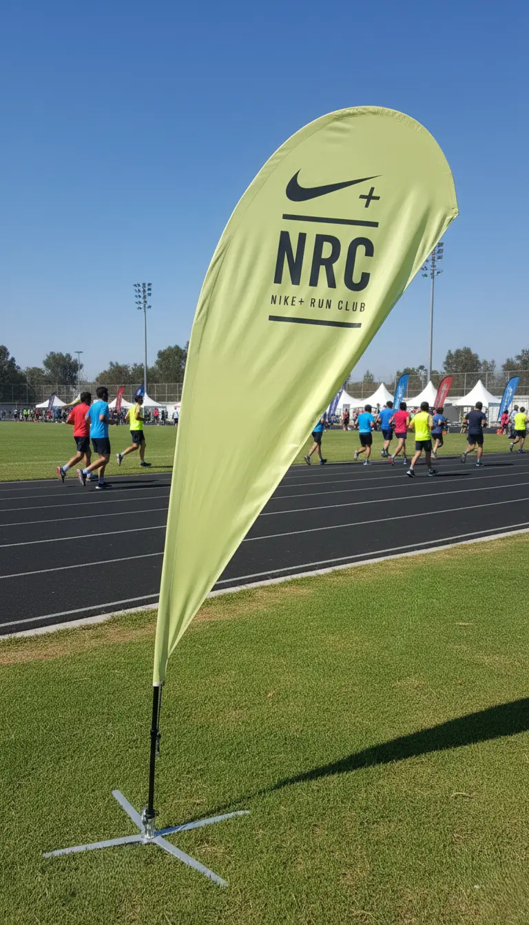 Banderola publicitaria gota con base liviana para eventos