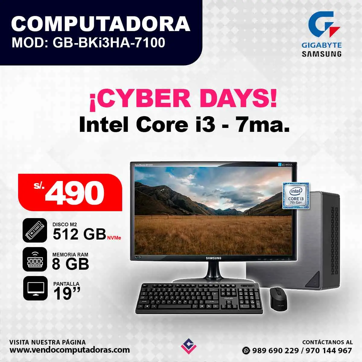 Computadora GIGABYTE SAMSUNG Intel Core i3 - 7ma.