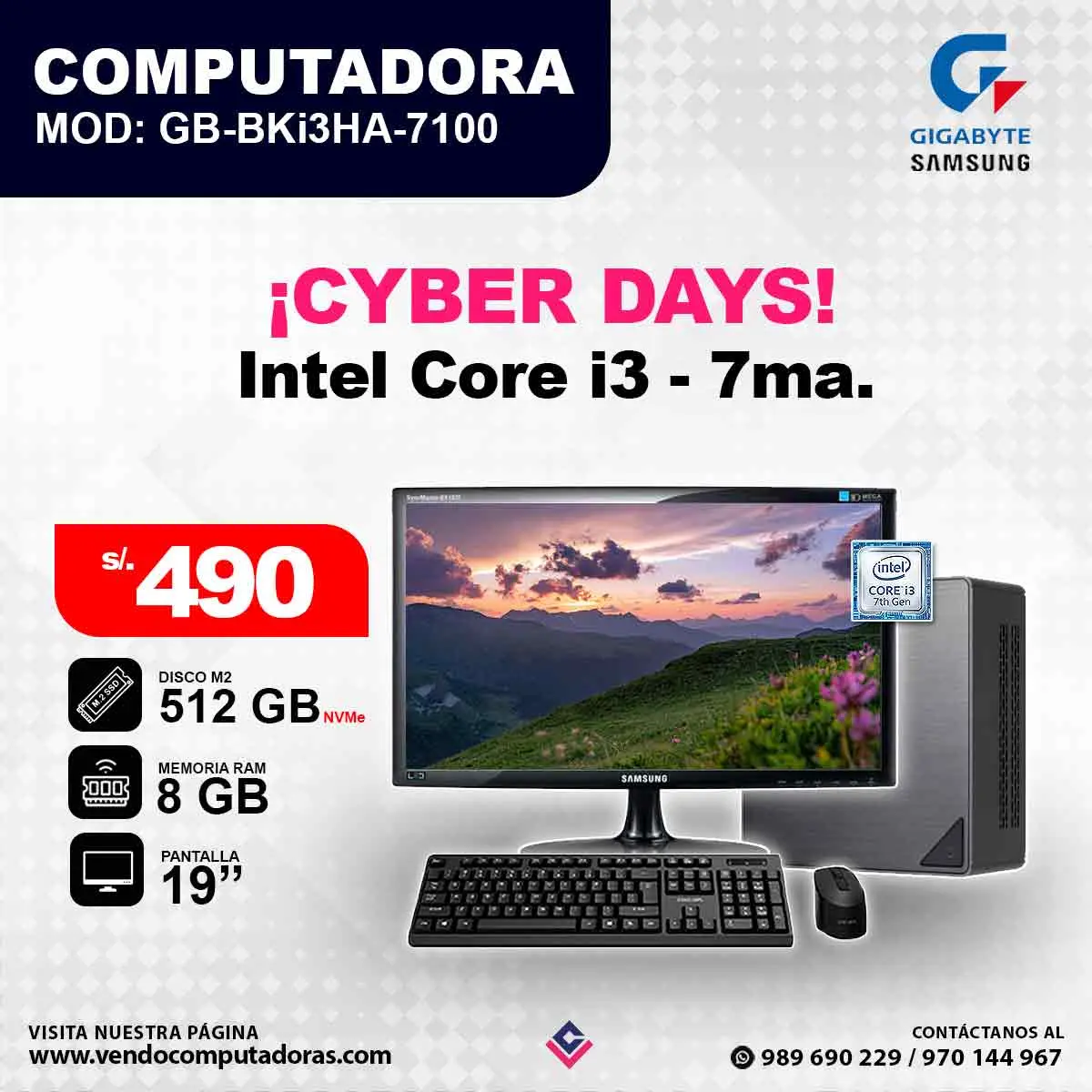 Computadora GIGABYTE SAMSUNG Intel Core i3 - 7ma.