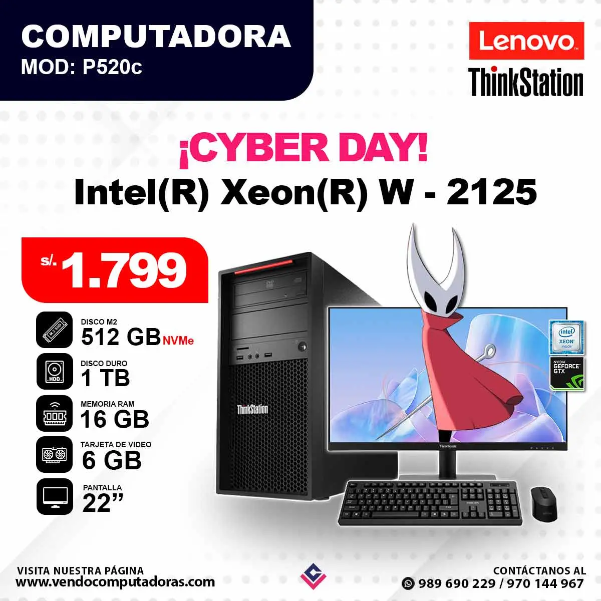 Computadora LENOVO THINKSTATION Intel Xeon W - 2125