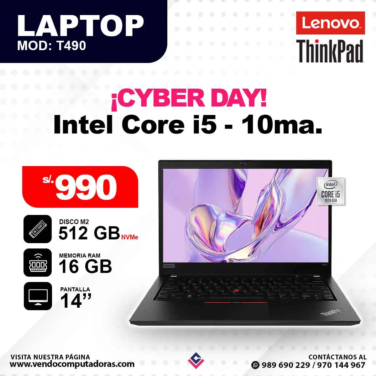 Laptop LENOVO THINKPAD Intel Core i5 - 10ma.
