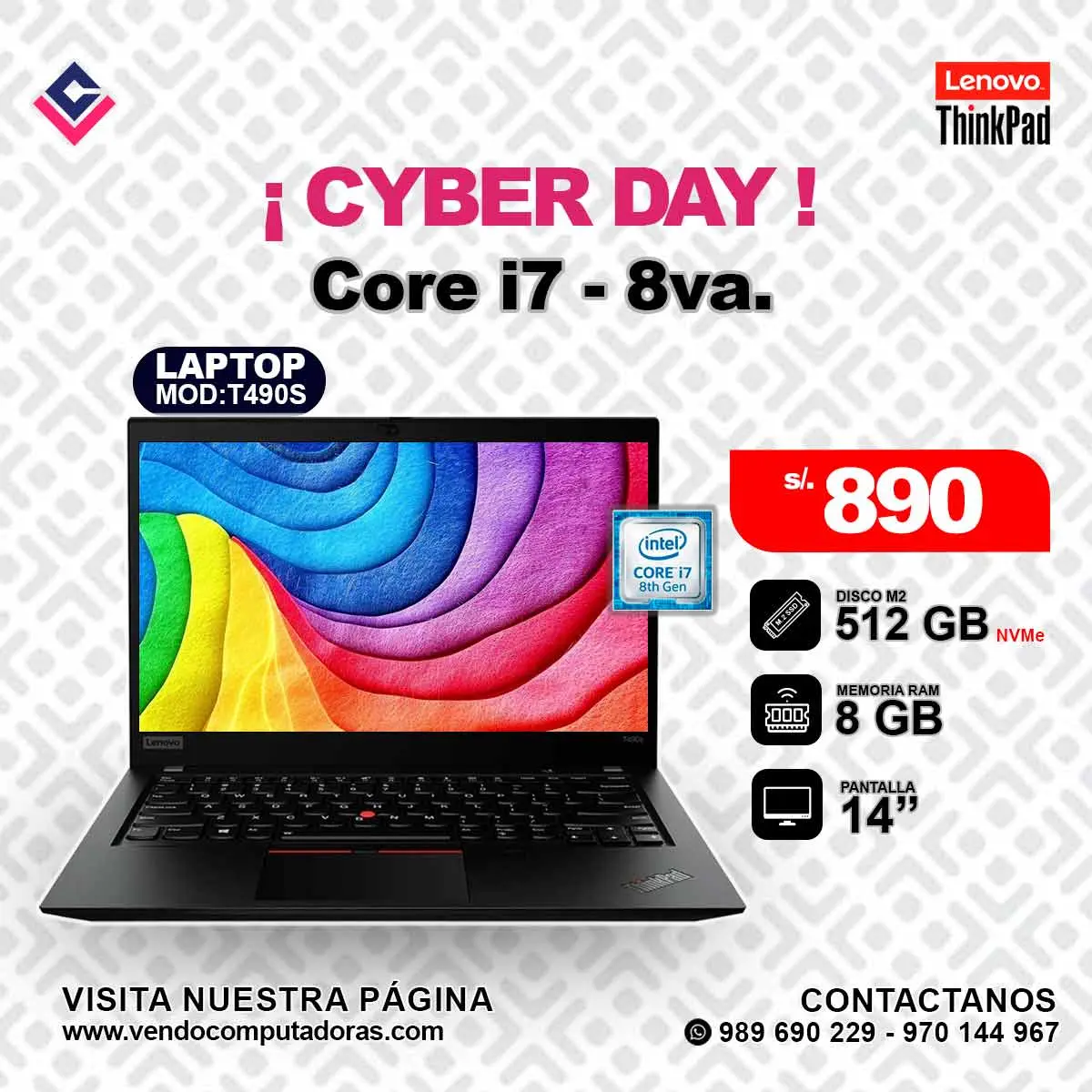 Laptop Lenovo Thinkpad Intel Core i7 - 8va.