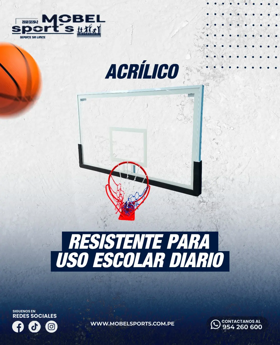 Tablero con aro de basquet profesional mobel sports