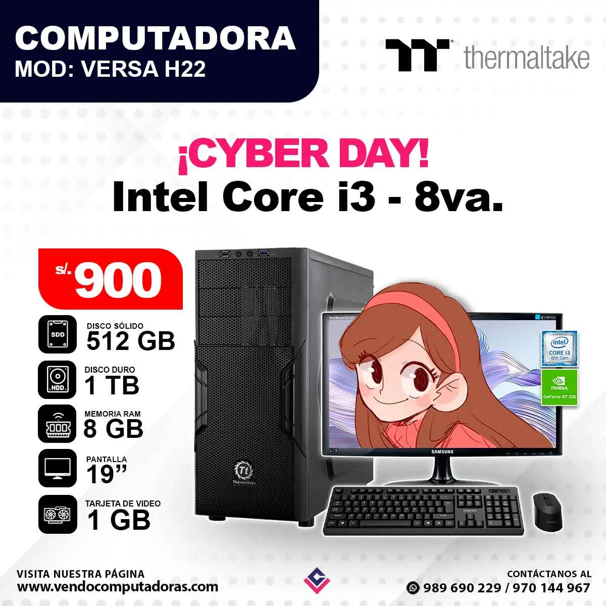 Computadora THERMALTAKE Intel Core i3 - 8va. VERSA H22