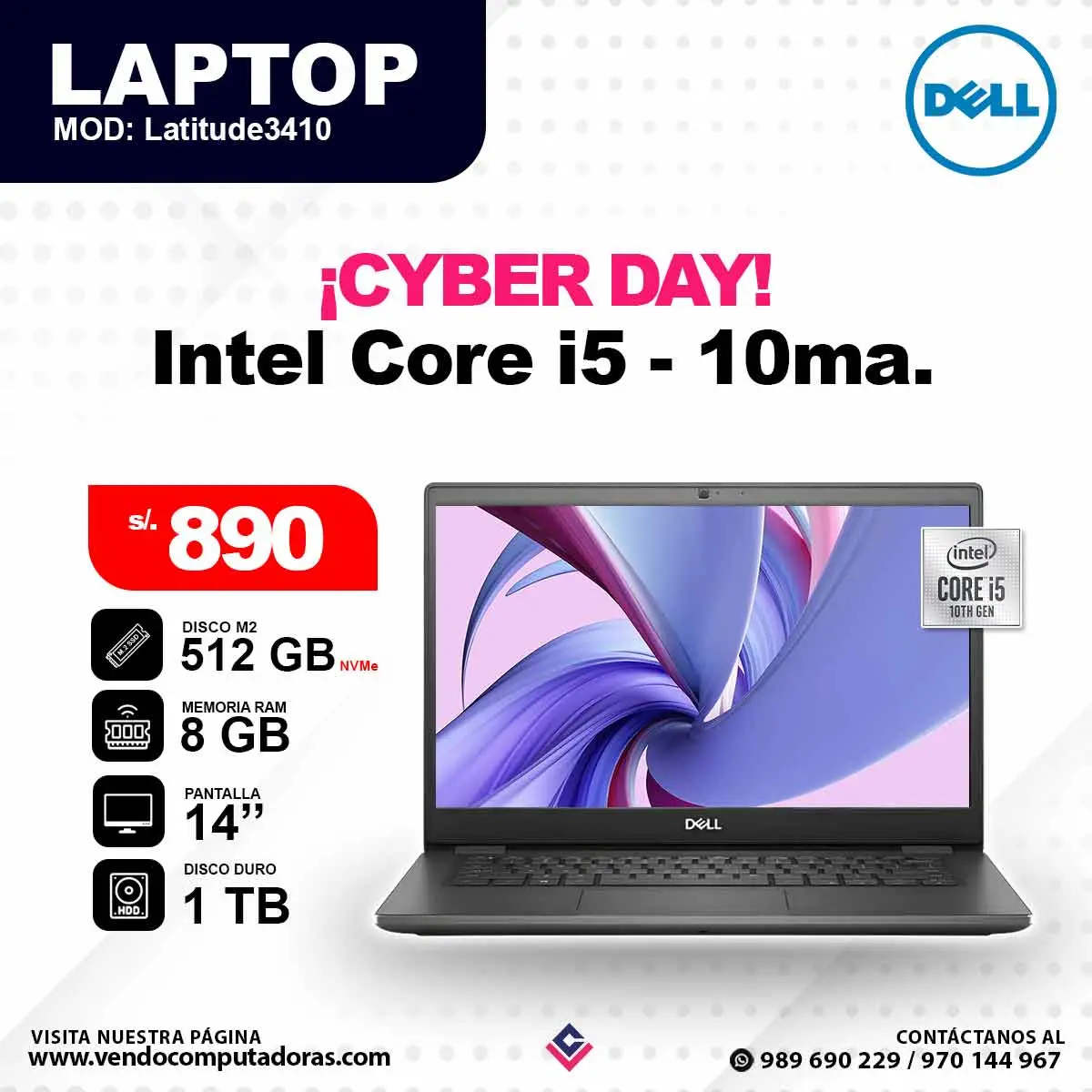 Laptop DELL Intel Core i5 - 10ma. Latitude 3410