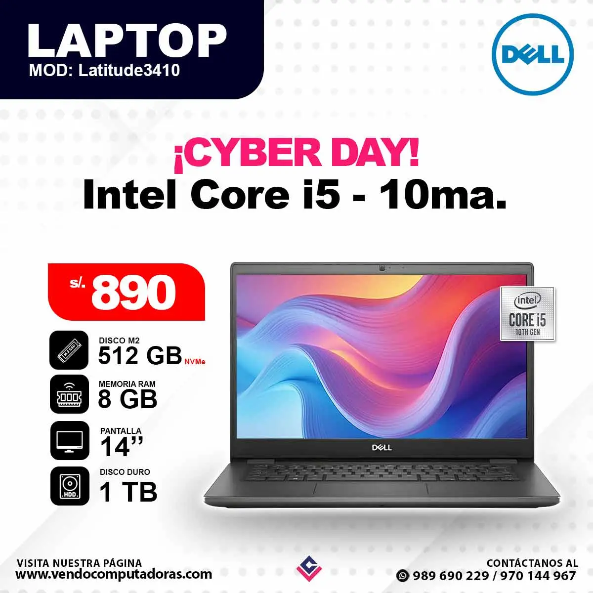 Laptop DELL Intel Core i5 - 10ma. Latitude 3410