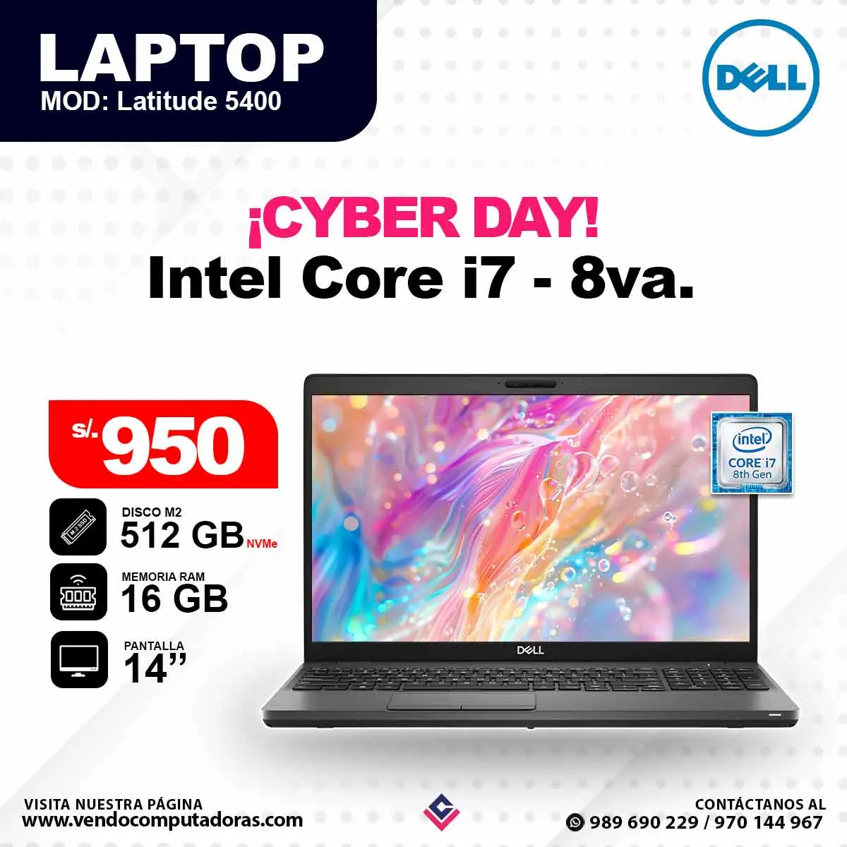 Laptop DELL Core i7 - 8va. Latitude5400