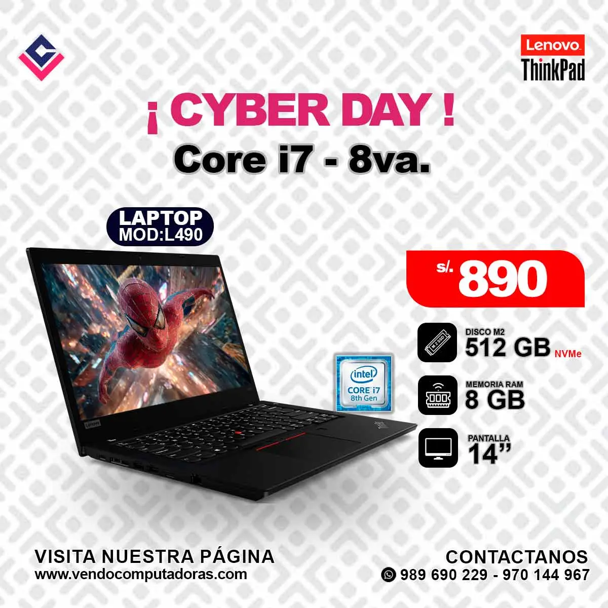  Laptop Lenovo Thinkpad Core i7 - 8va L490 