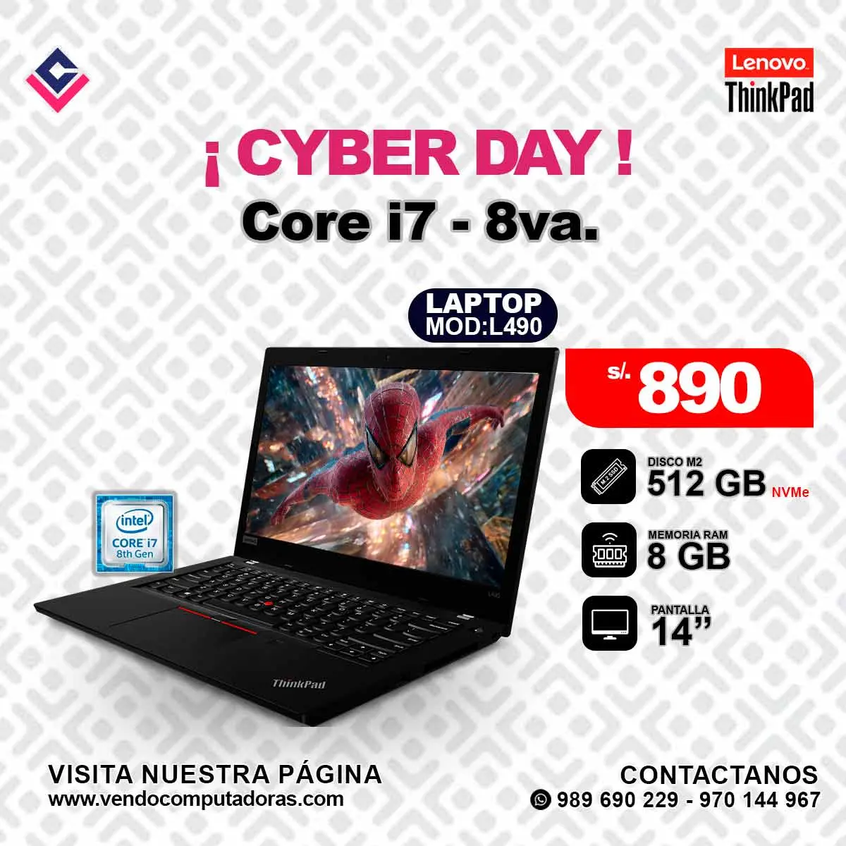  Laptop Lenovo Thinkpad Core i7 - 8va L490 