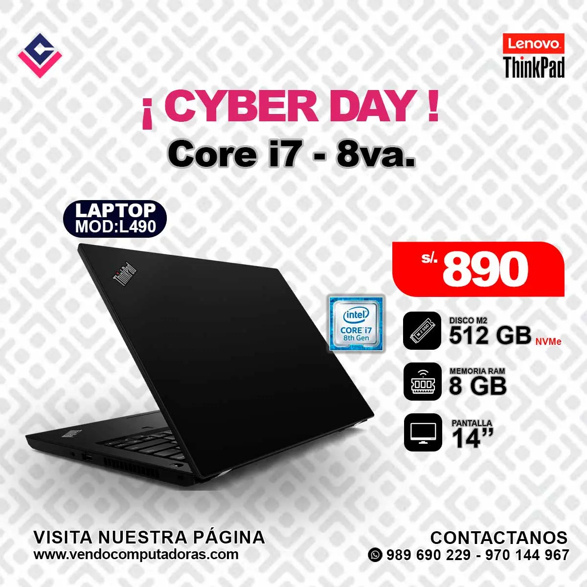  Laptop Lenovo Thinkpad Core i7 - 8va L490 