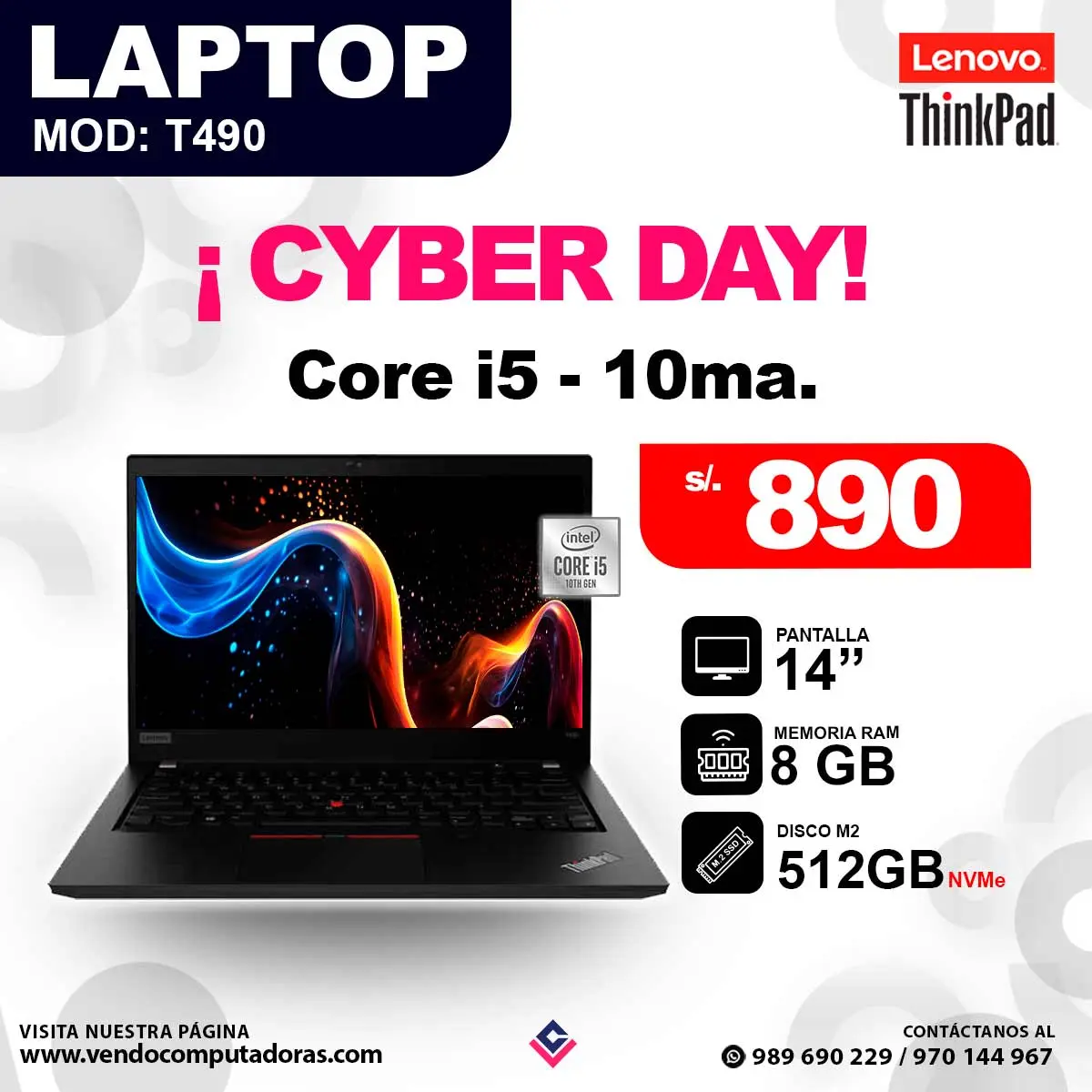 Laptop T490 Intel Core i5
