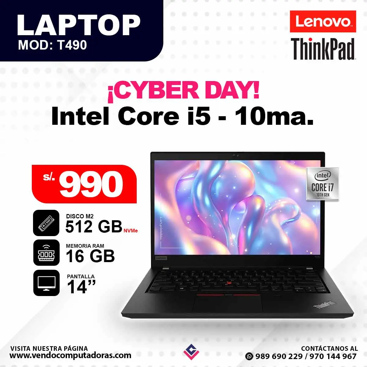 Laptop LENOVO Intel Core i5 - 10ma T490