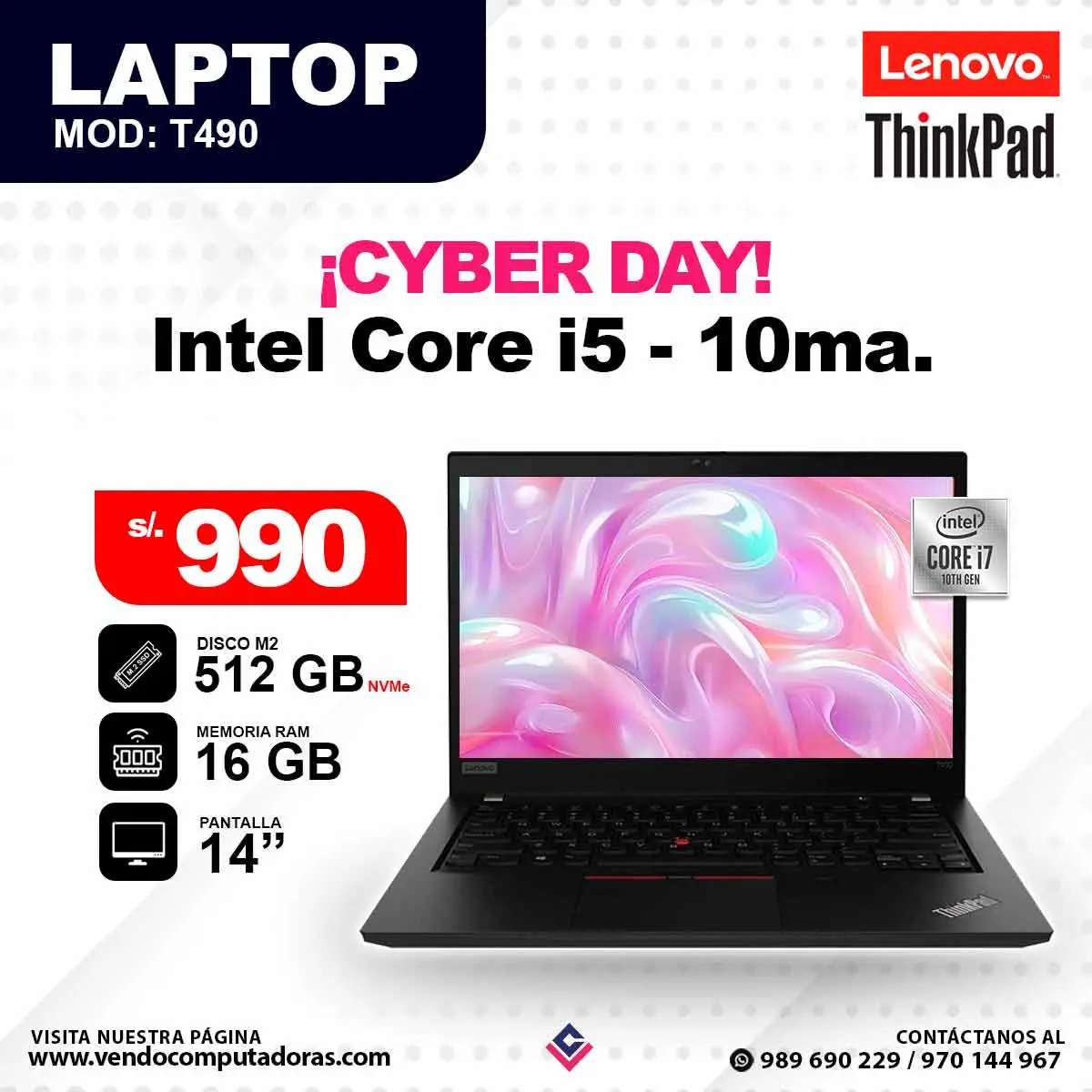 Laptop LENOVO Intel Core i5 - 10ma T490