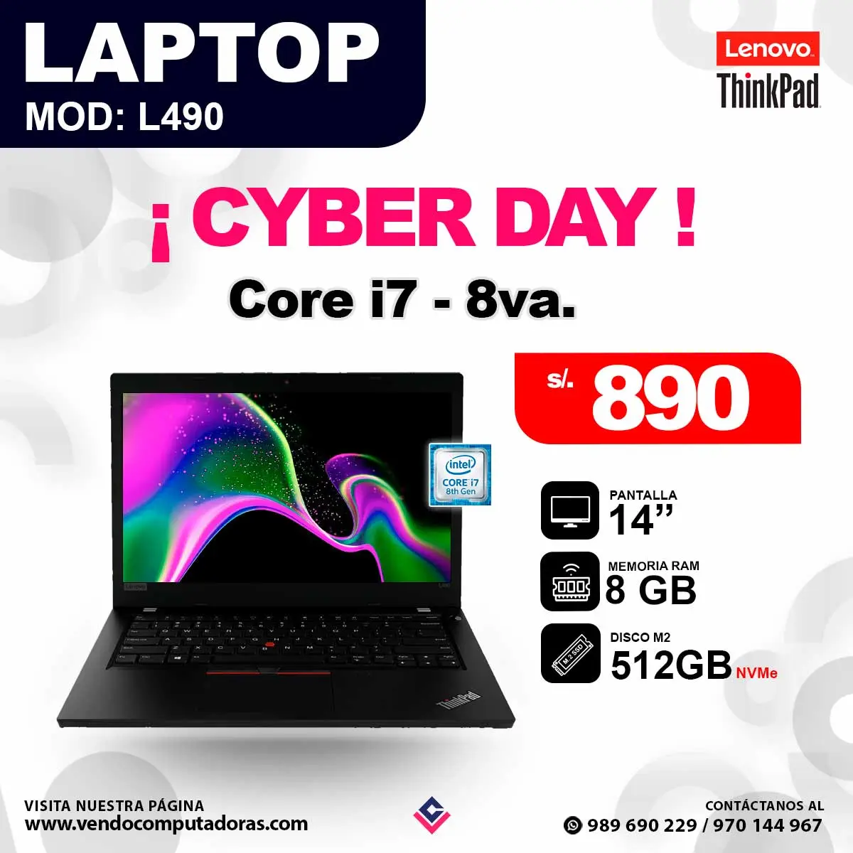 Laptop L490 Intel Core i7 - 8va.