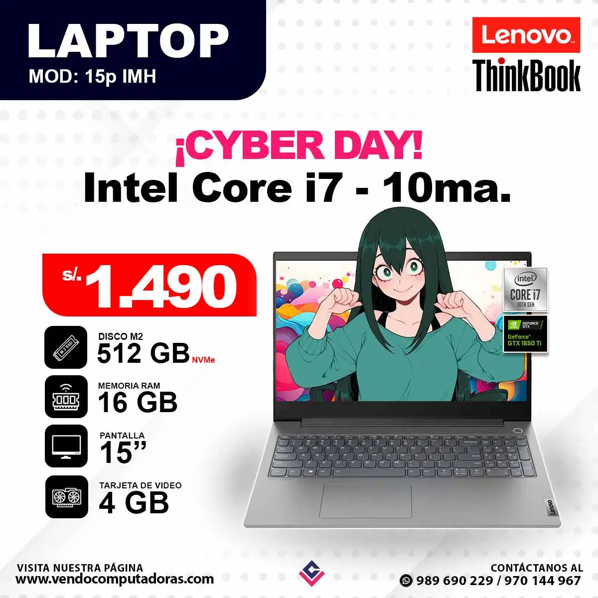 Laptop LENOVO THINKBOOK Intel Core i7 - 10ma. Generacion