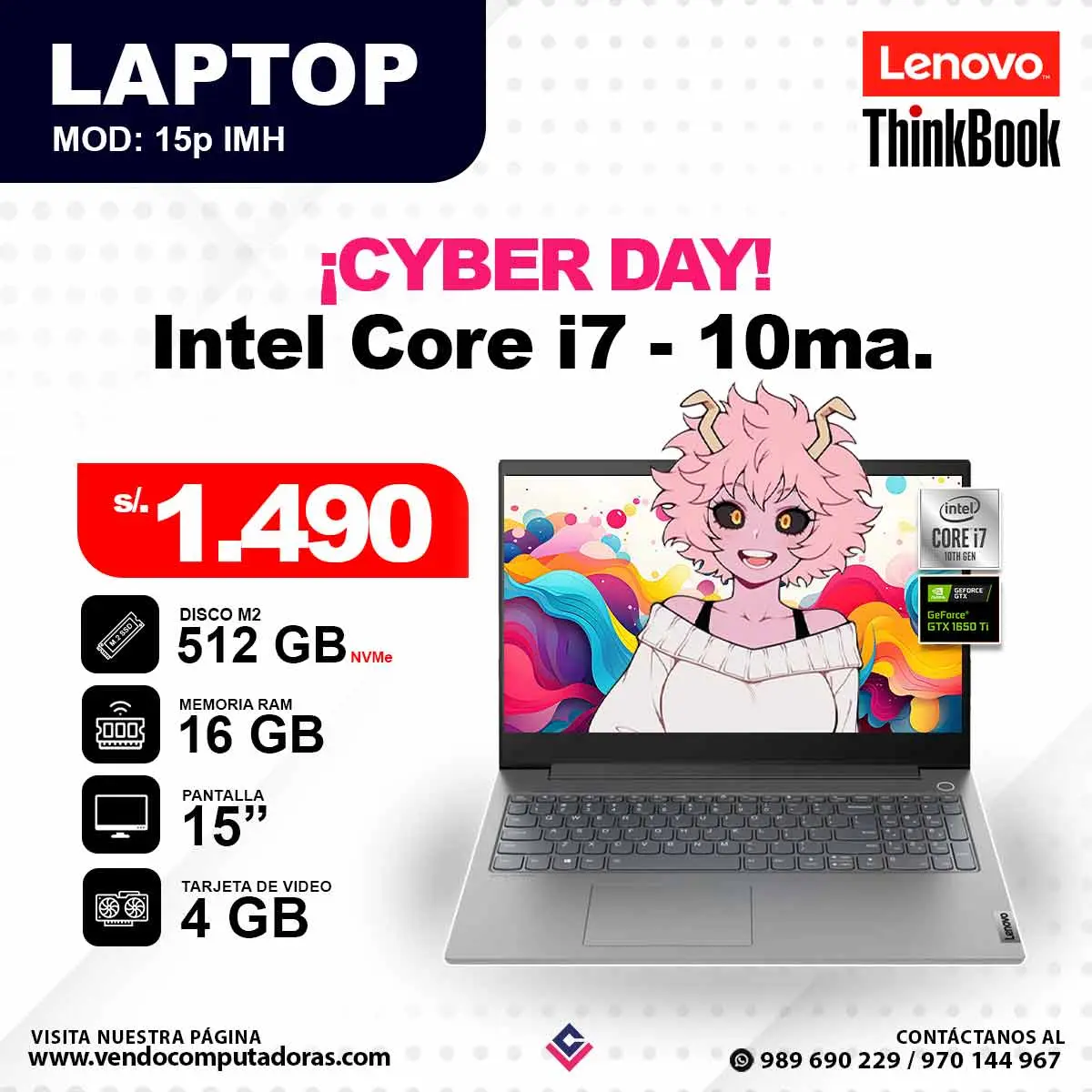 Laptop LENOVO THINKBOOK Intel Core i7 - 10ma. Generacion