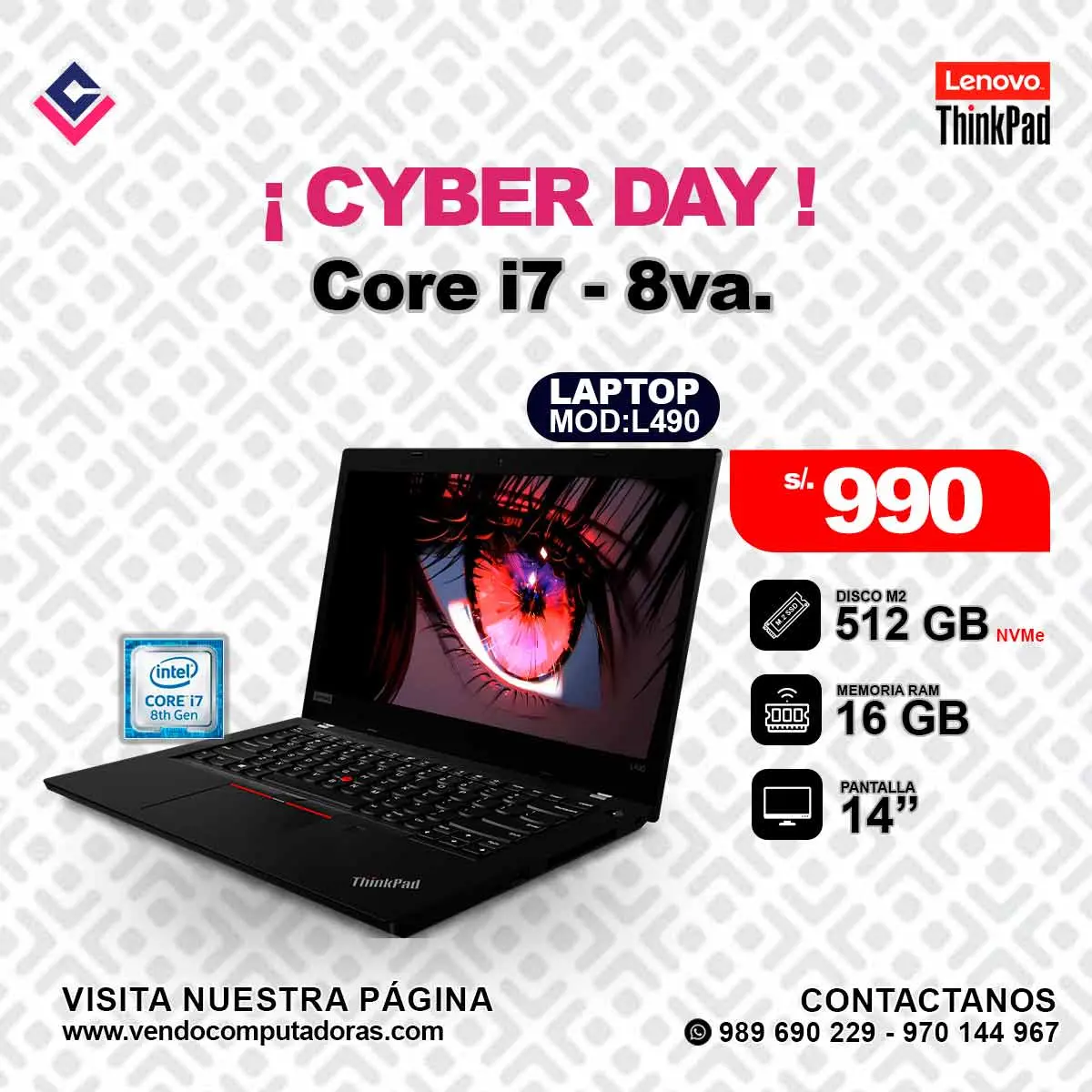 Laptop Lenovo Thinkpad Inetl Core i7 - 8va
