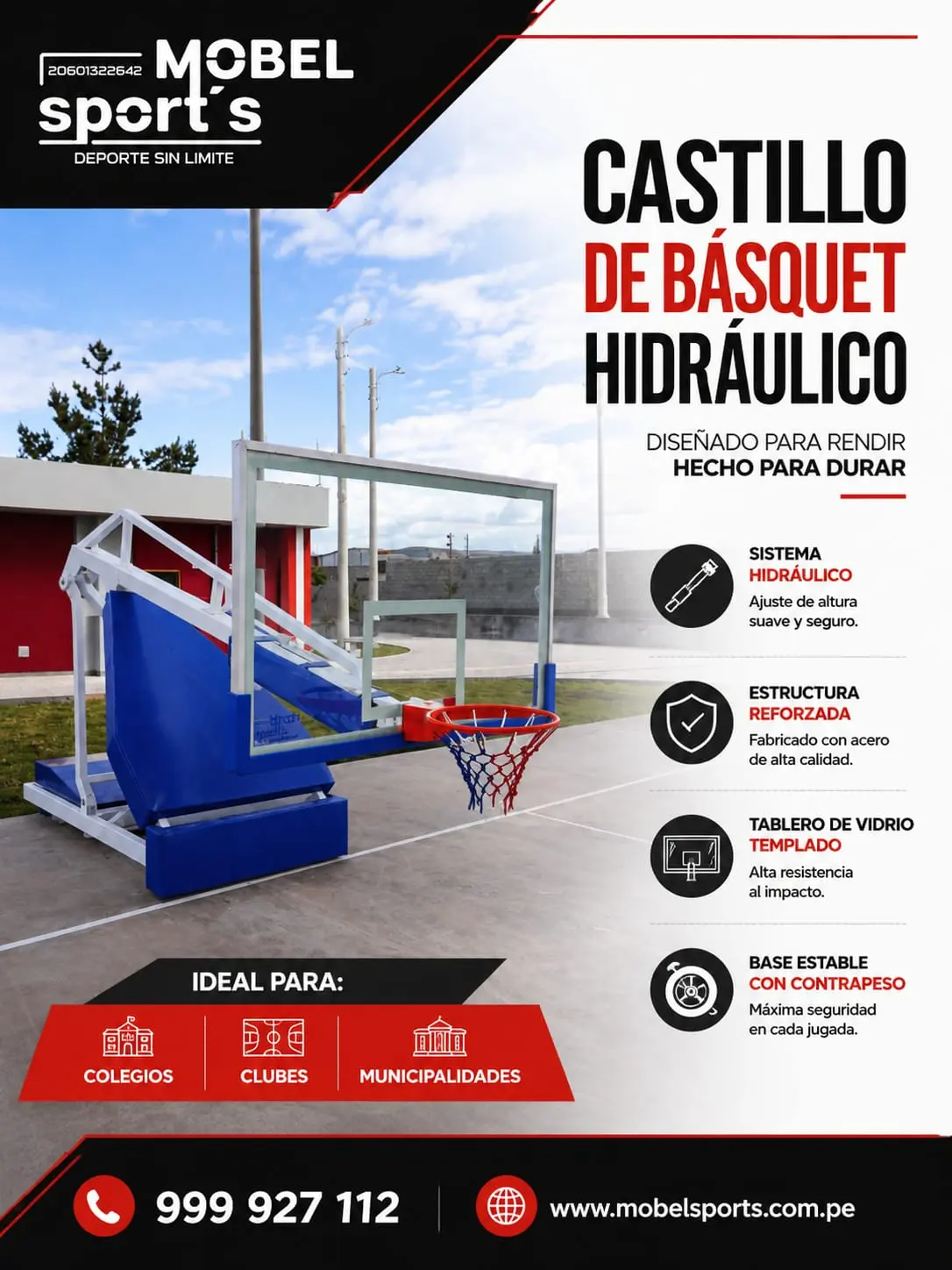 Tablero de basquetbol hidrualico mobel sports