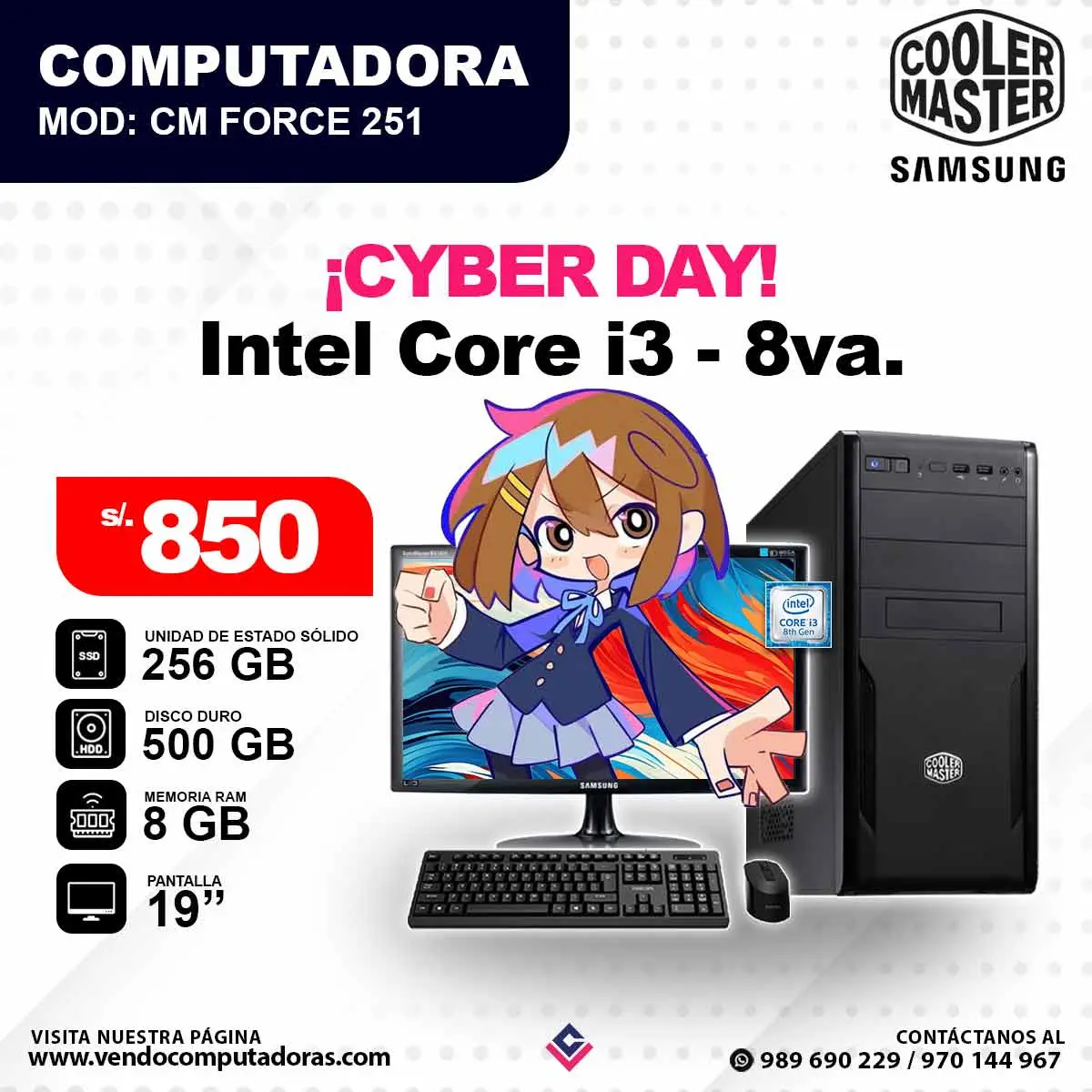 Computadora COOLERMASTER core i3 - 8va. Gen