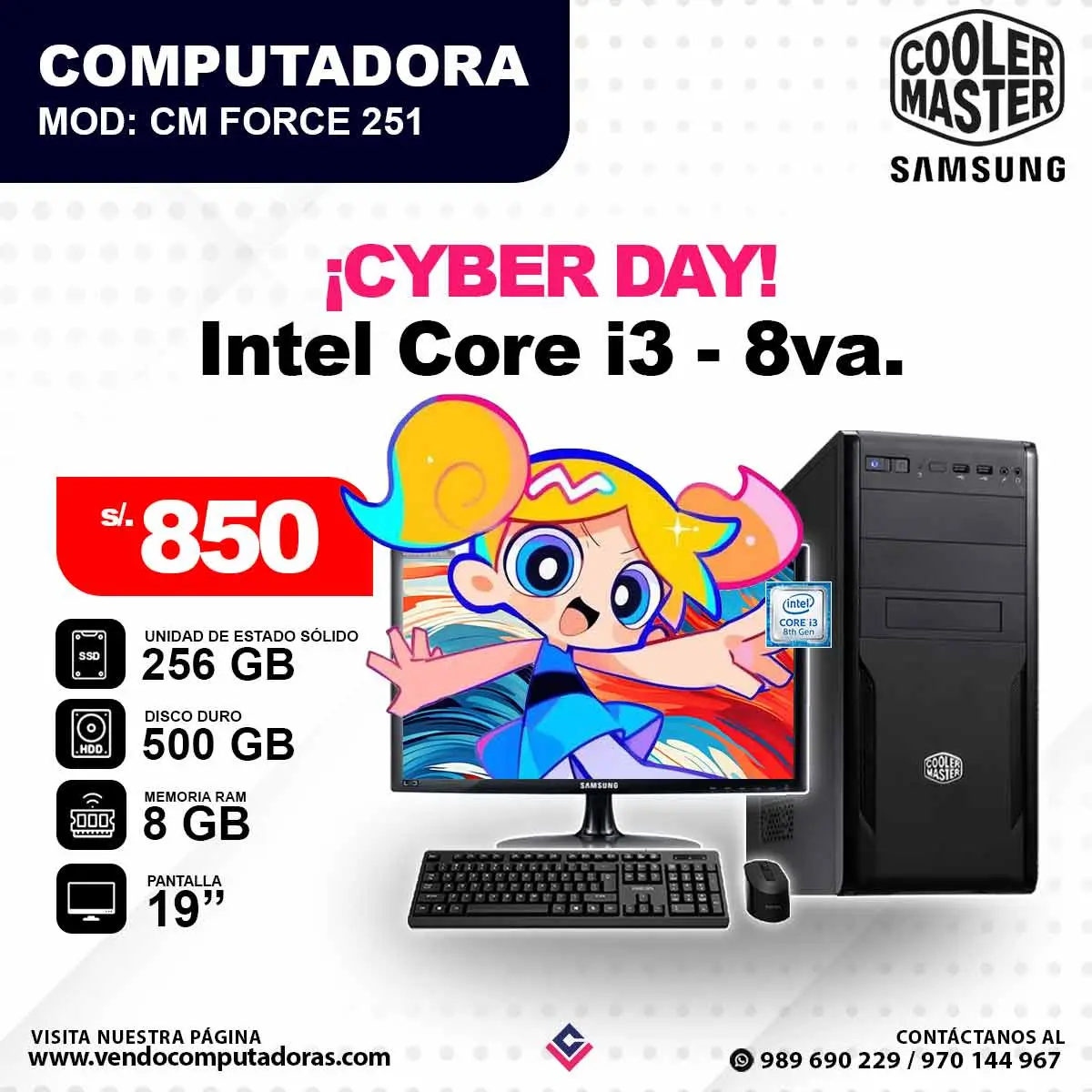 Computadora COOLERMASTER core i3 - 8va. Gen