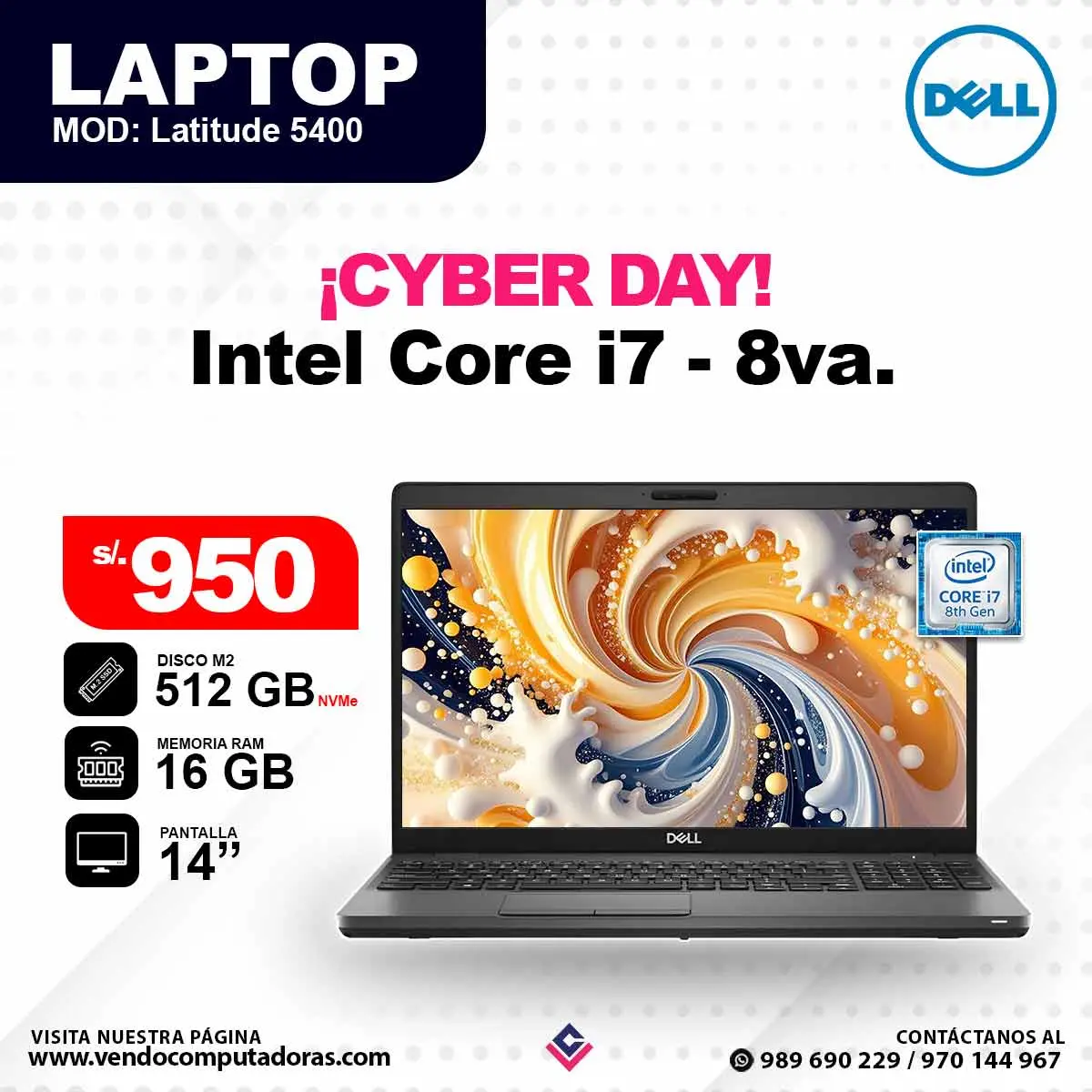 Laptop dell Core i7 - 8va. Latitude 5400
