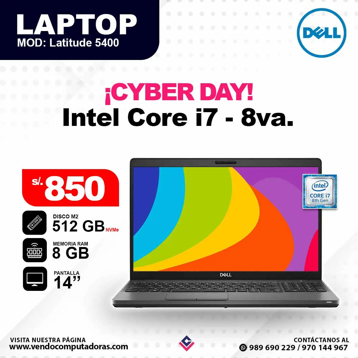 Laptop DELL Core i7 - 8va. Gen 5400