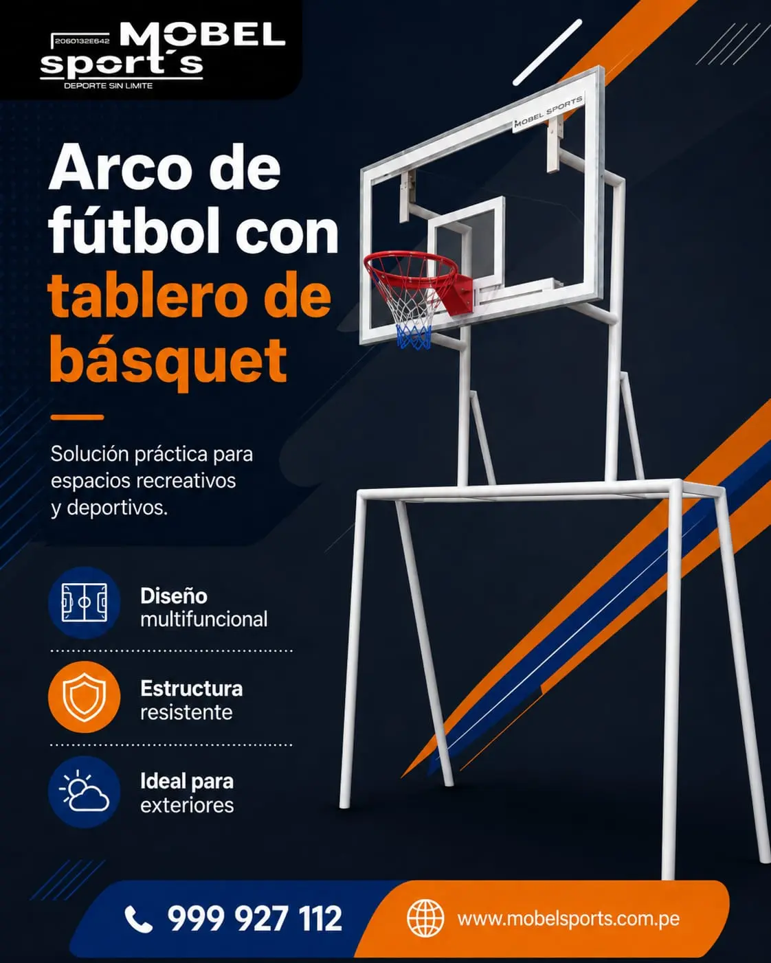 Tablero de basquet y arco de futbol mobel sports