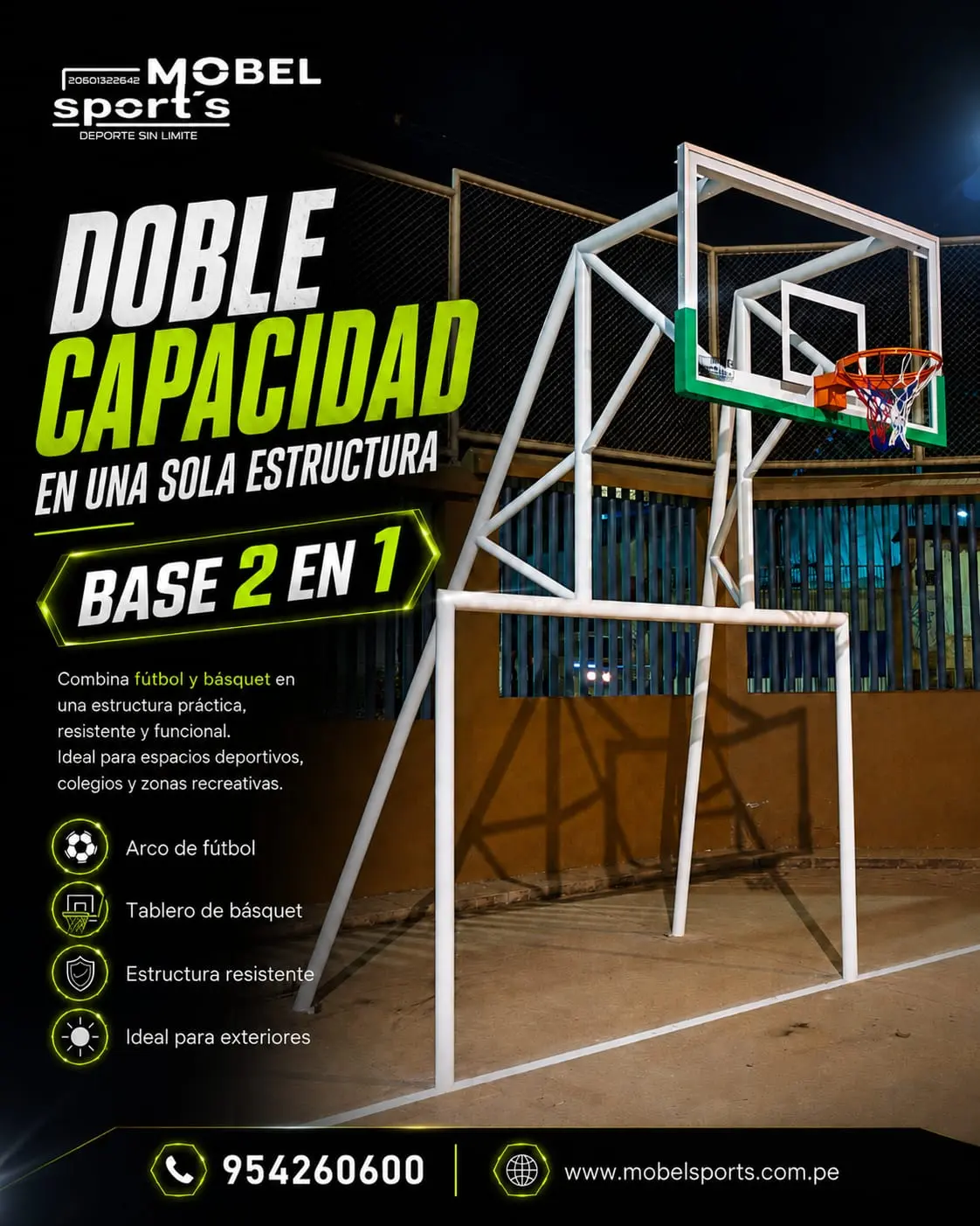 Basquet - tablero regulable movil - mobel sports