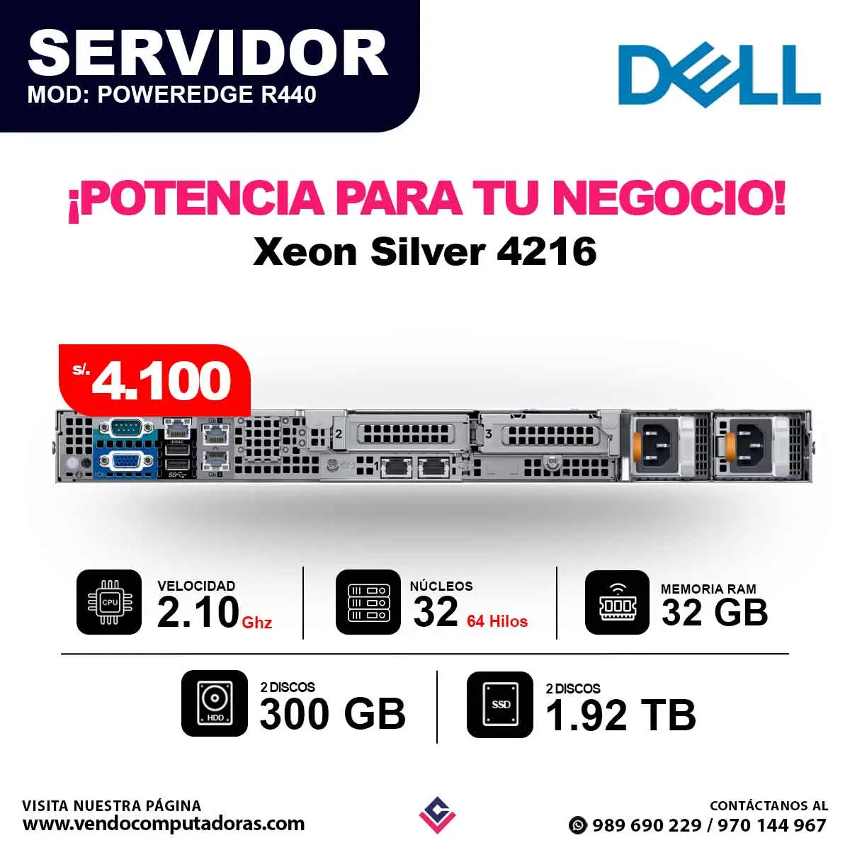 Servidor DELL PowerEdge Intel Xeon 4216