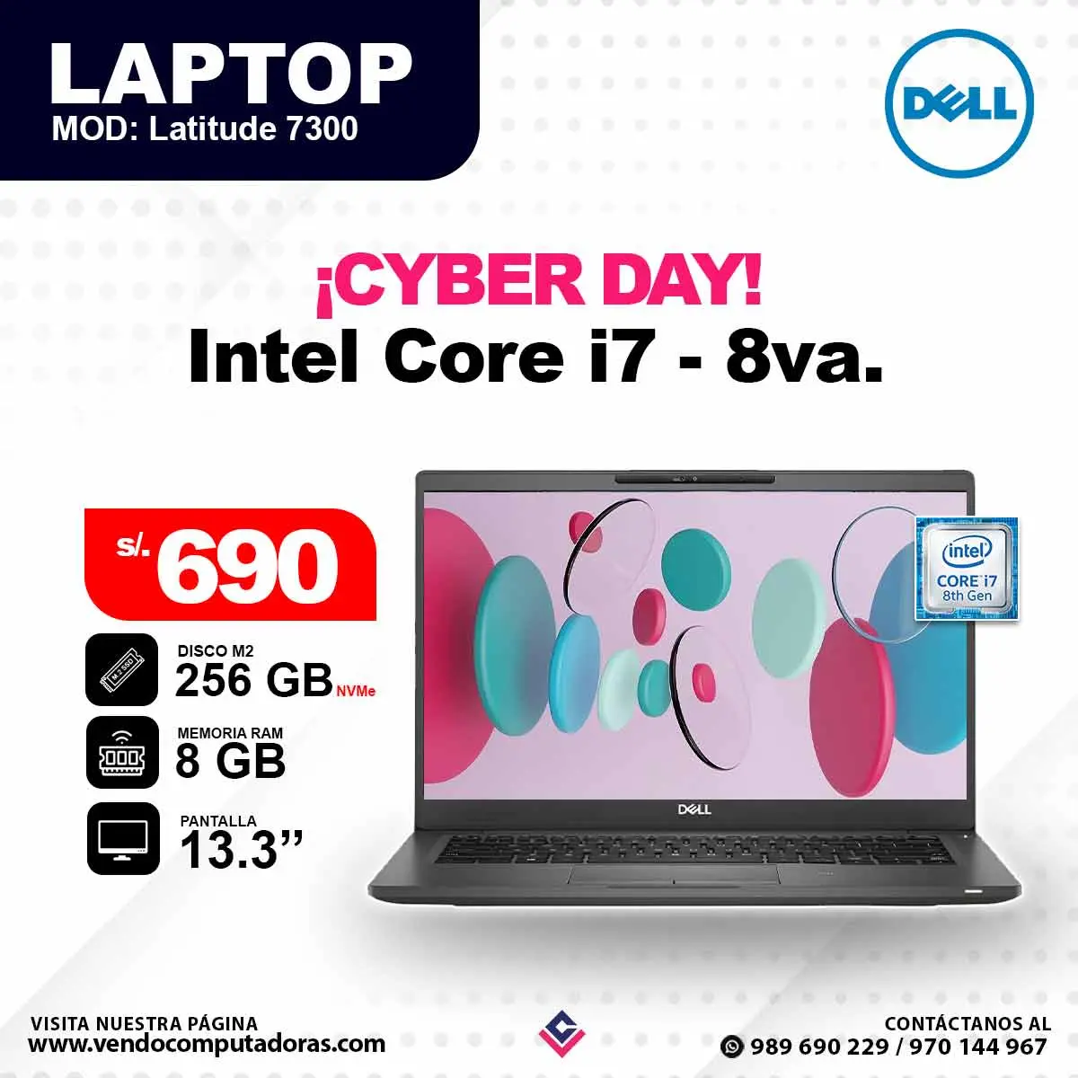 Laptop DELL Intel Core i7 - 8va - Latitude 7300