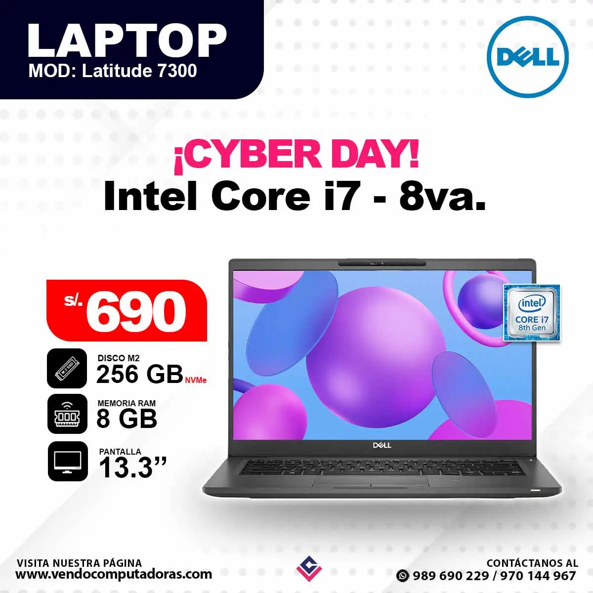 Laptop DELL Intel Core i7 - 8va - Latitude 7300