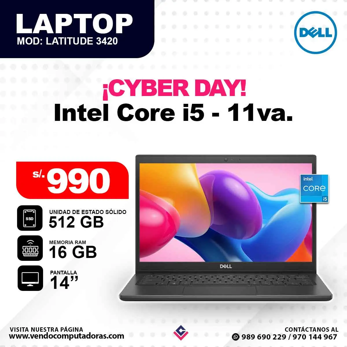 Laptop DELL Intel Core i5 - 11va. Latitude3420