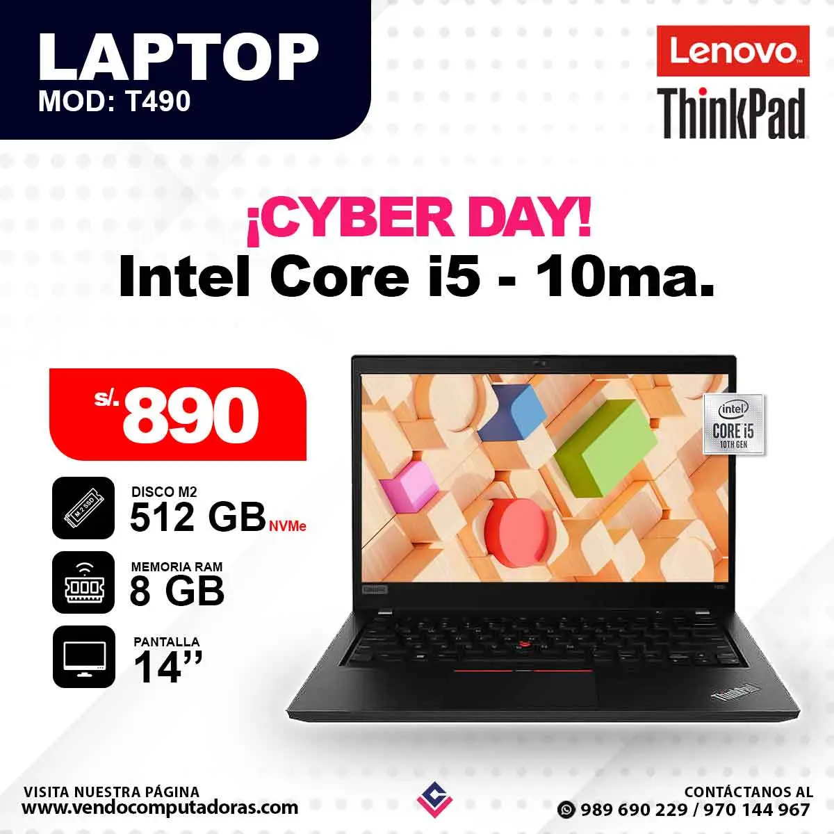 Laptop LENOVO THINKPAD Intel Core i5 - 10ma. T490