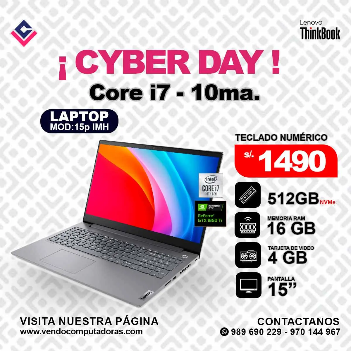 Laptop Lenovo ThinkBook 15p IMH - Intel Core i7 - 10ma