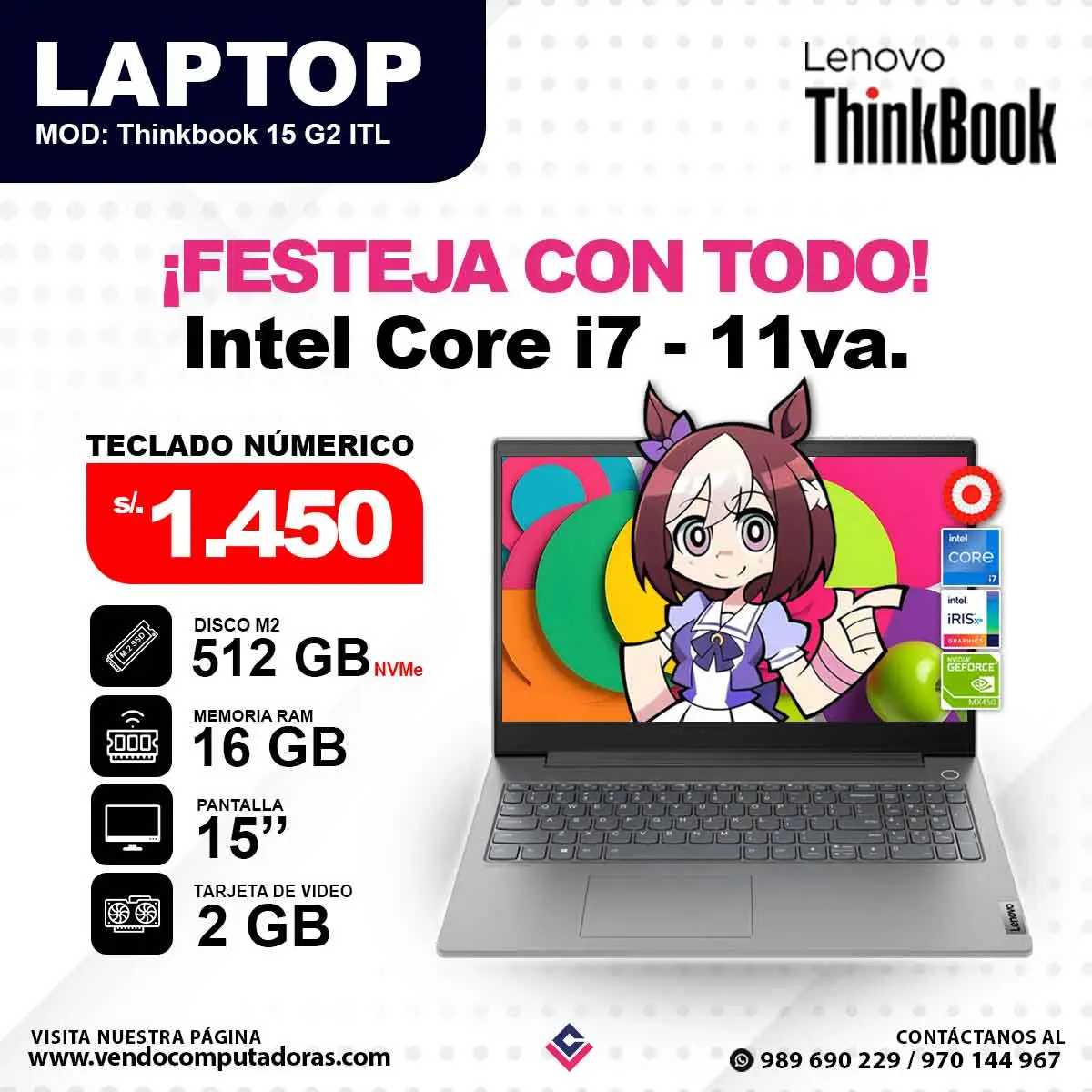 Laptop LENOVO & THINKBOOK Intel Core i7 - 11va. Generación
