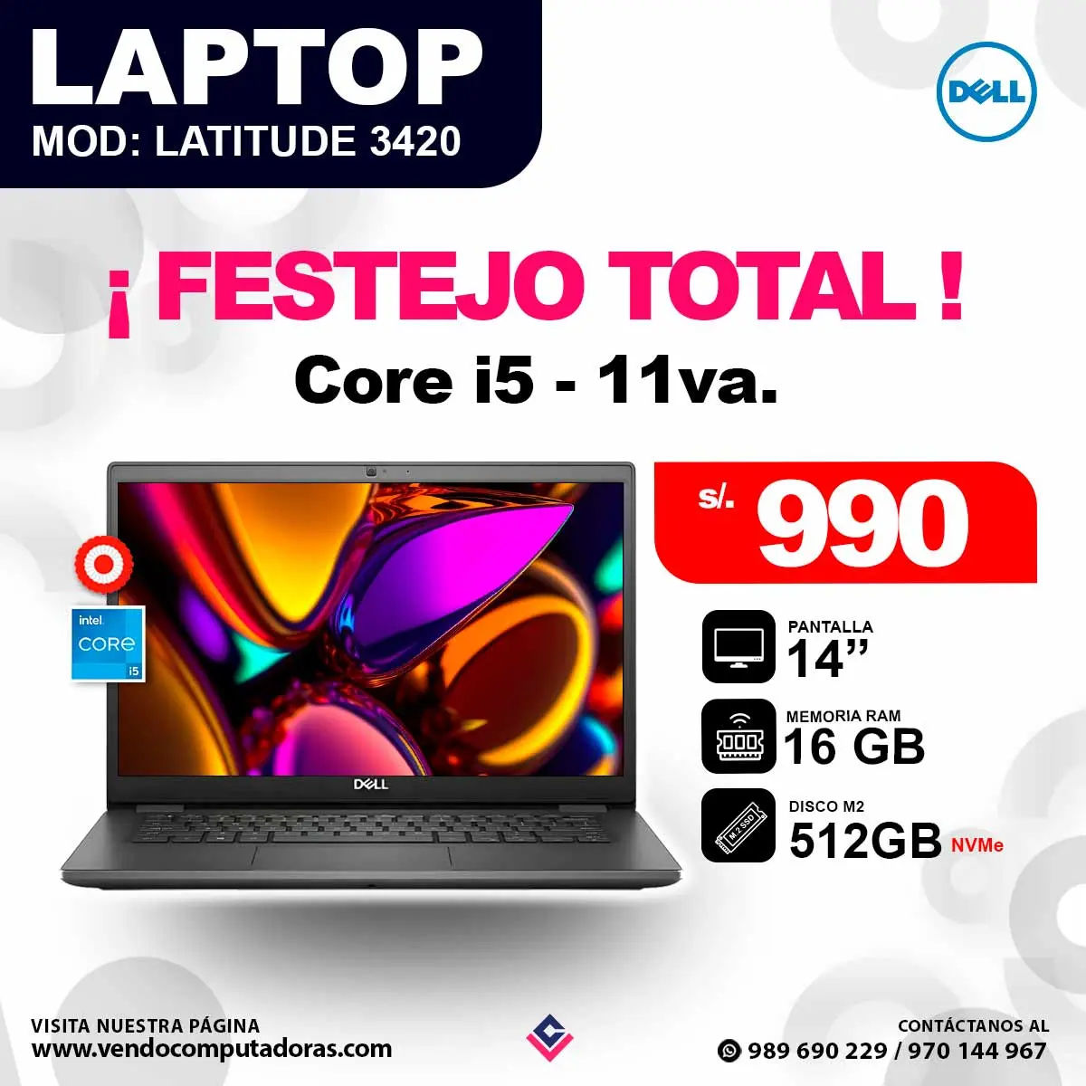 Laptop DELL Intel core i5 - 11va. LATITUDE 3420