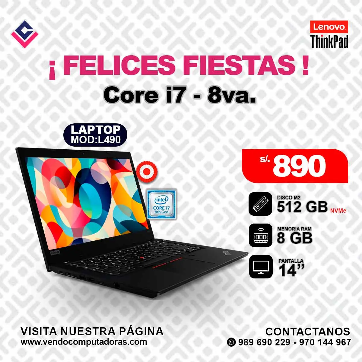 Laptop Lenovo Intel core i7 - 8va.