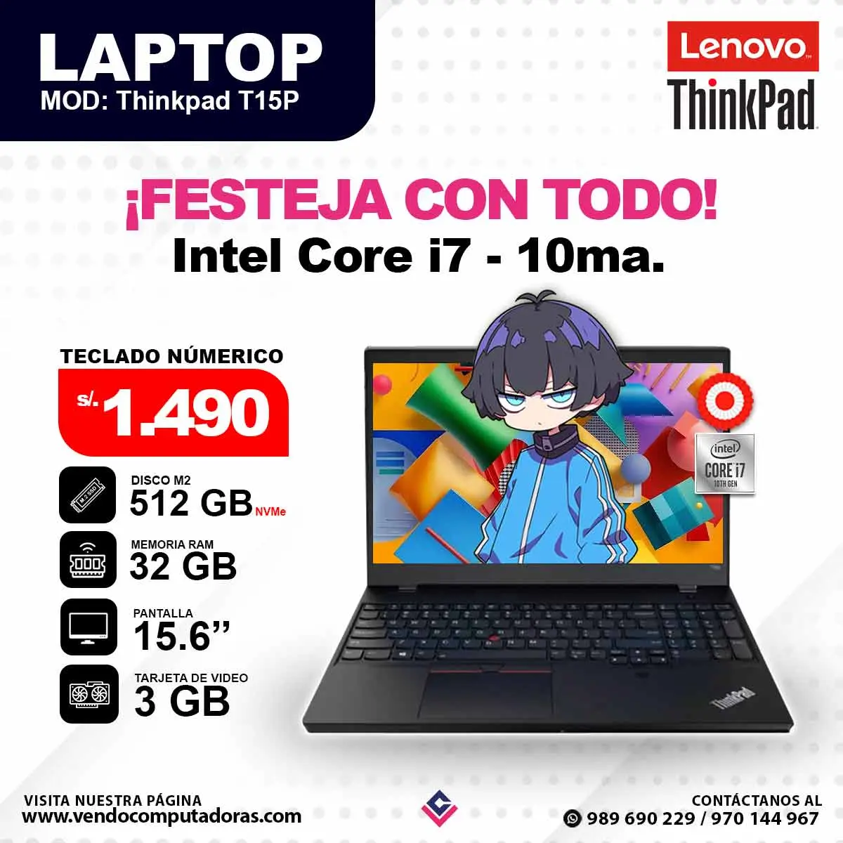 Laptop LENOVO THINKPAD Core i7 - 10ma. Generación