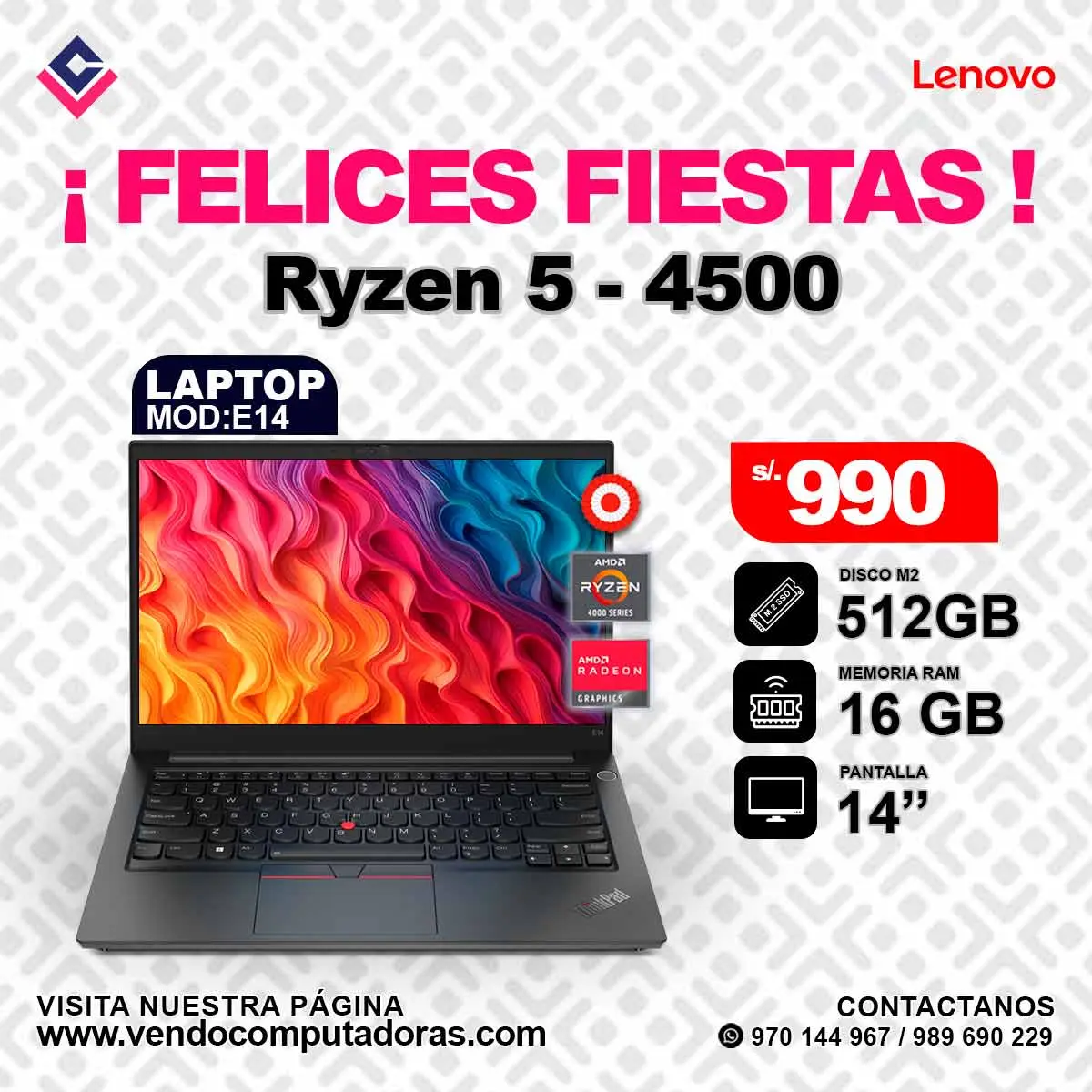 Laptop Lenovo RYZEN 5 - 4500 E14