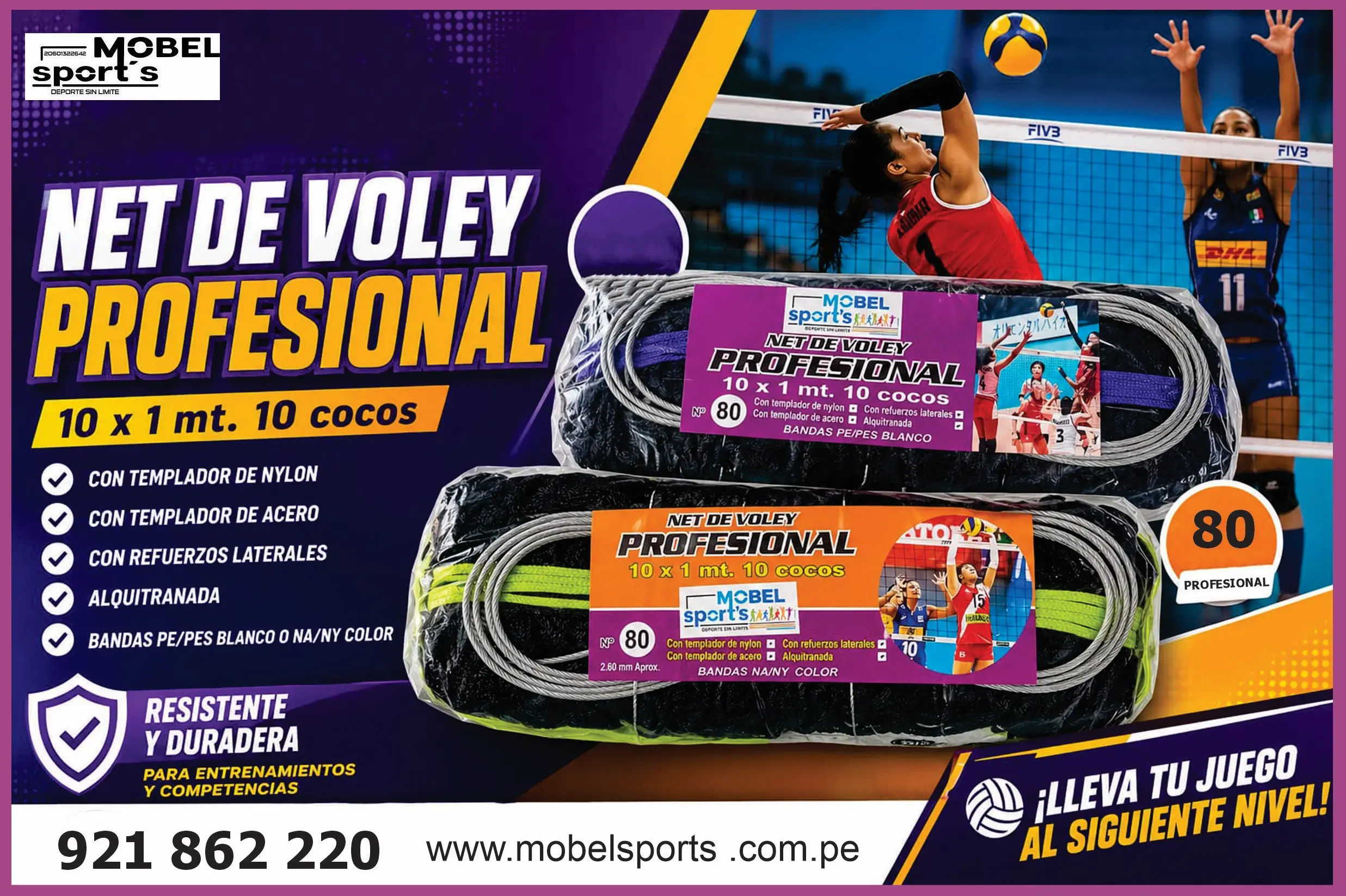 NET PARA CANCHA DE VOLEY MOBEL SPORTS 