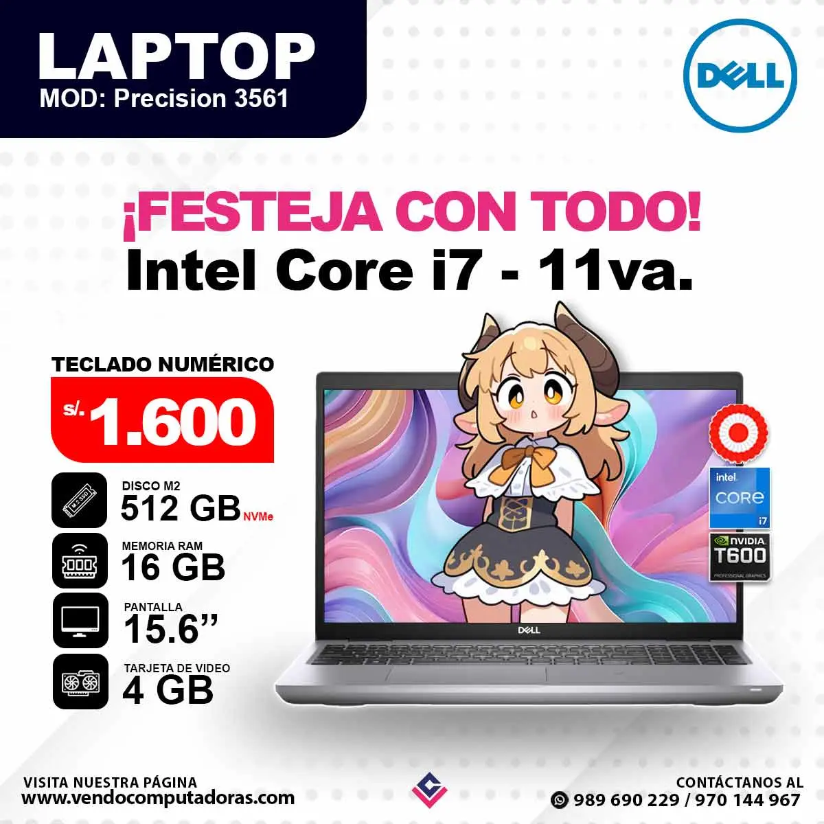 Laptop dell Core i7 - 11va. Gen - Precision 3561