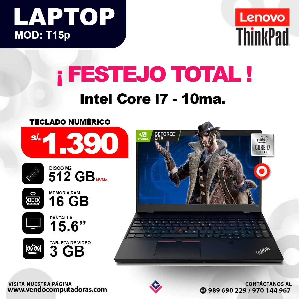  Laptop T15p core i7 - 10ma 