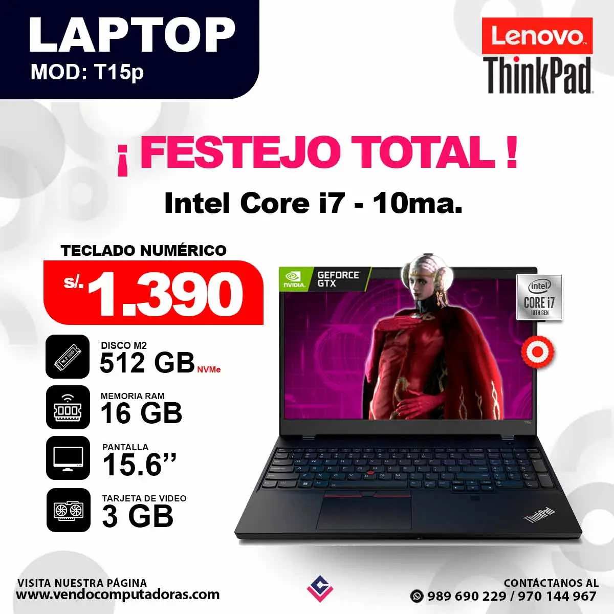  Laptop T15p core i7 - 10ma 