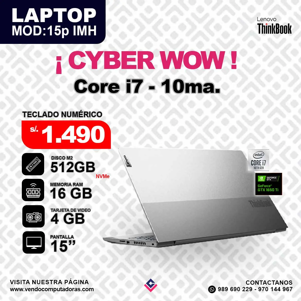 Laptop Lenovo Thinkbook Intel core i7 - 10ma.